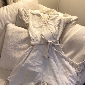 White Cotton Tea-Length Dress w/ Delicate Details